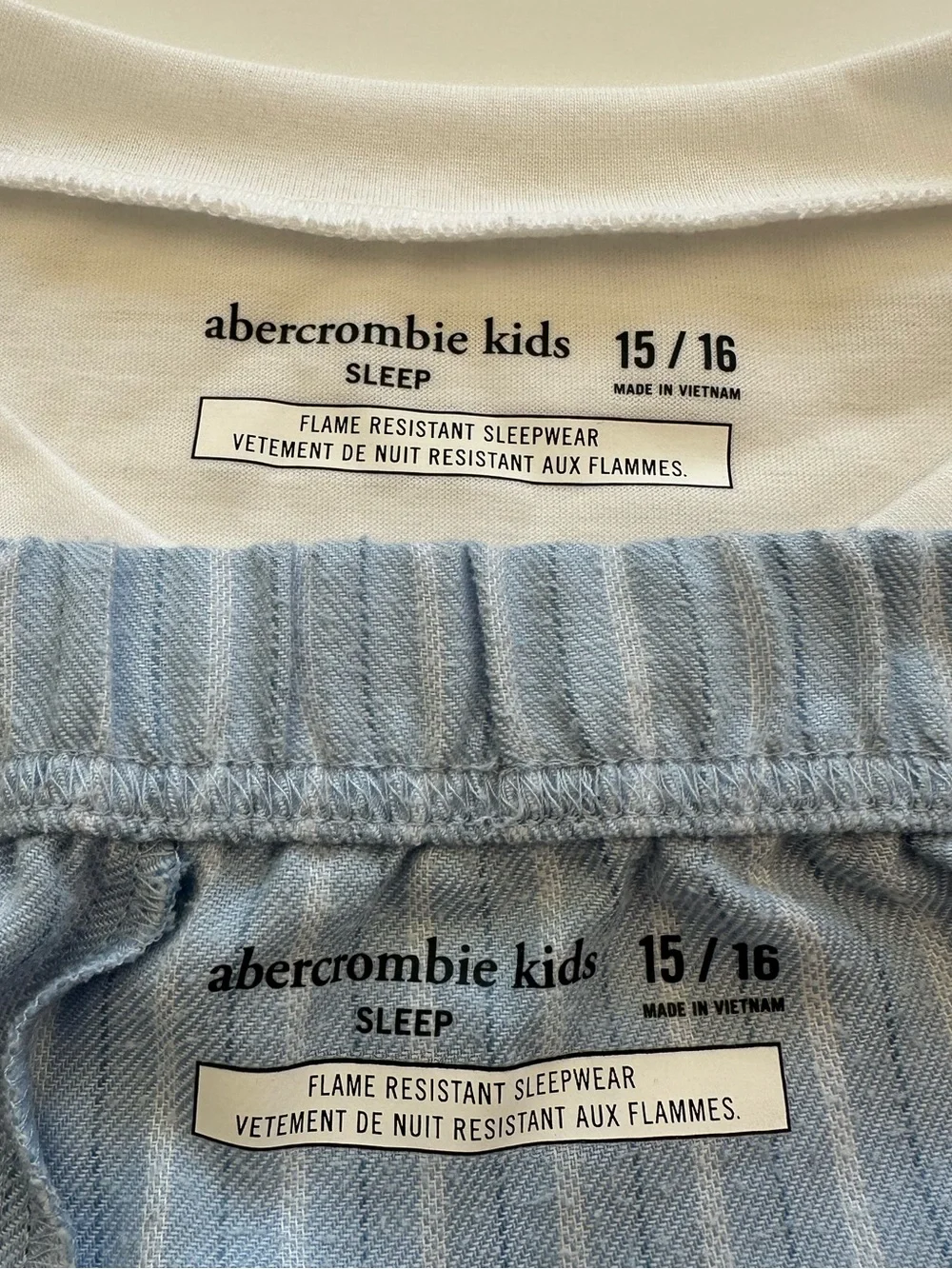 Abercrombie & Fitch Kids Pajama Set White Top Light Blue Striped Pants Girls